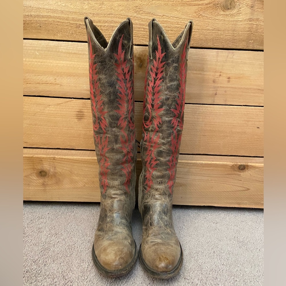 Old Gringo Vintage Mayra Brown and Red Tall Leather Cowboy Boots - Picture 3 of 7